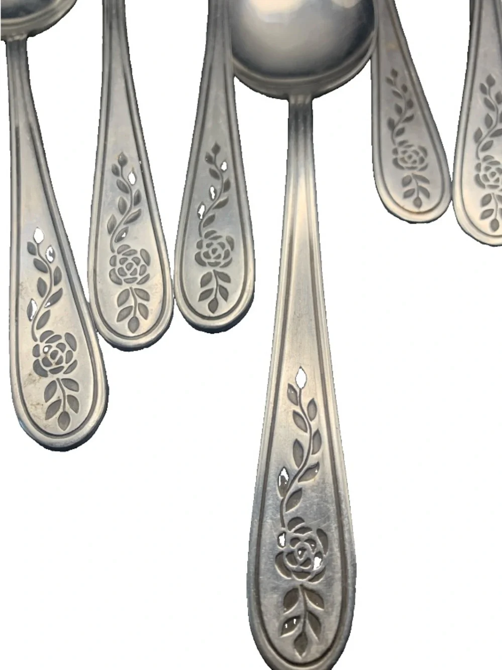 Vintage Rogers Stainless Floral Mist Etched Rose Pattern Lot of 10 Spoons